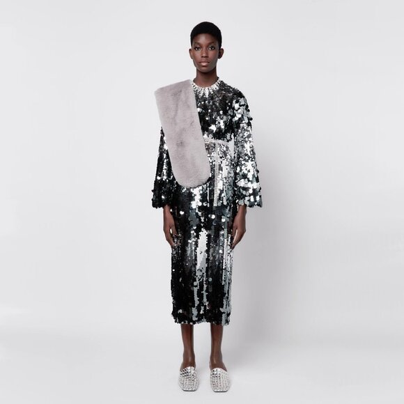 NWT Zara silver grey disc sequin long sleeve cropped top & midi skirt bundle set - Picture 1 of 16